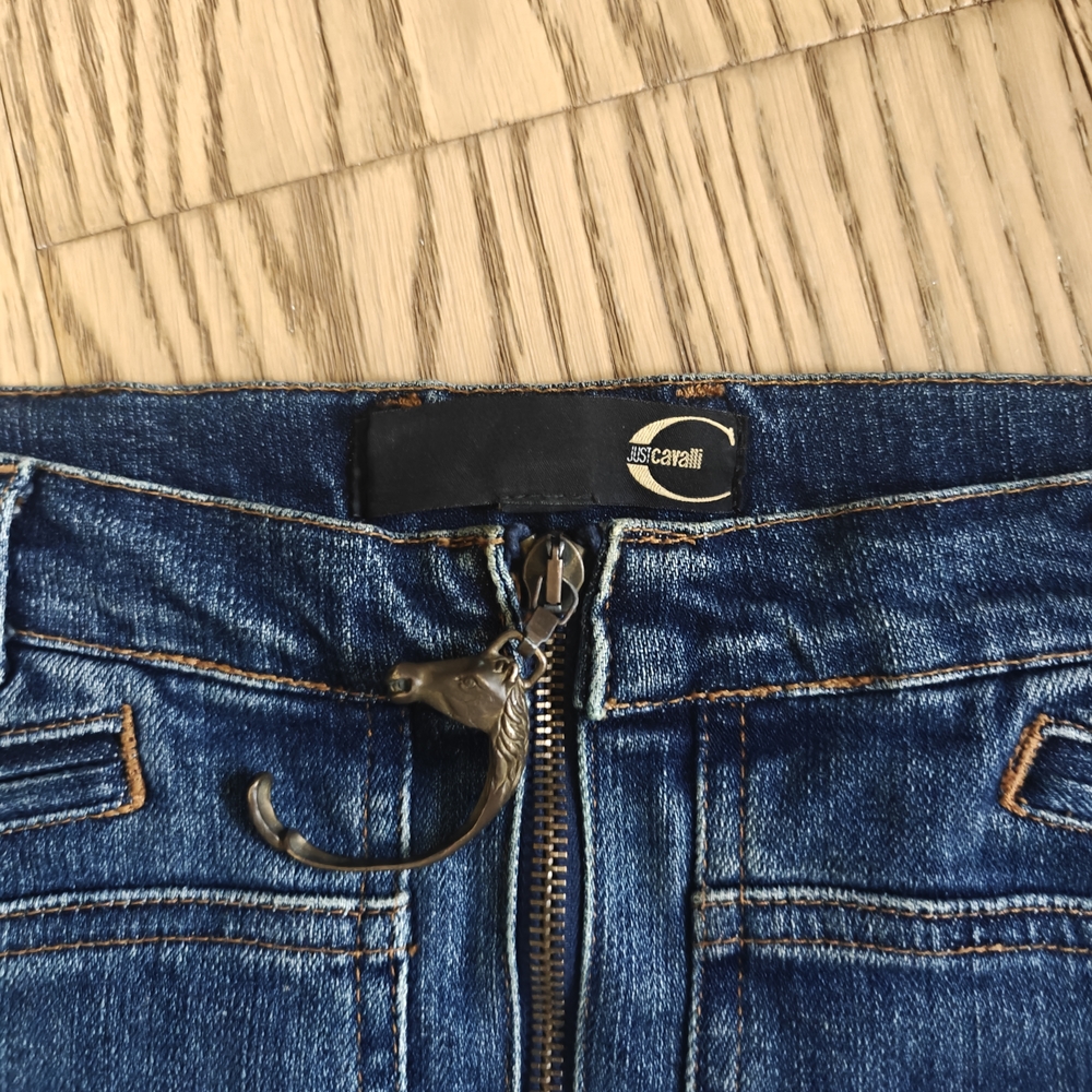 Just Cavalli Dark Blue Denim Skirt with Lion Charm